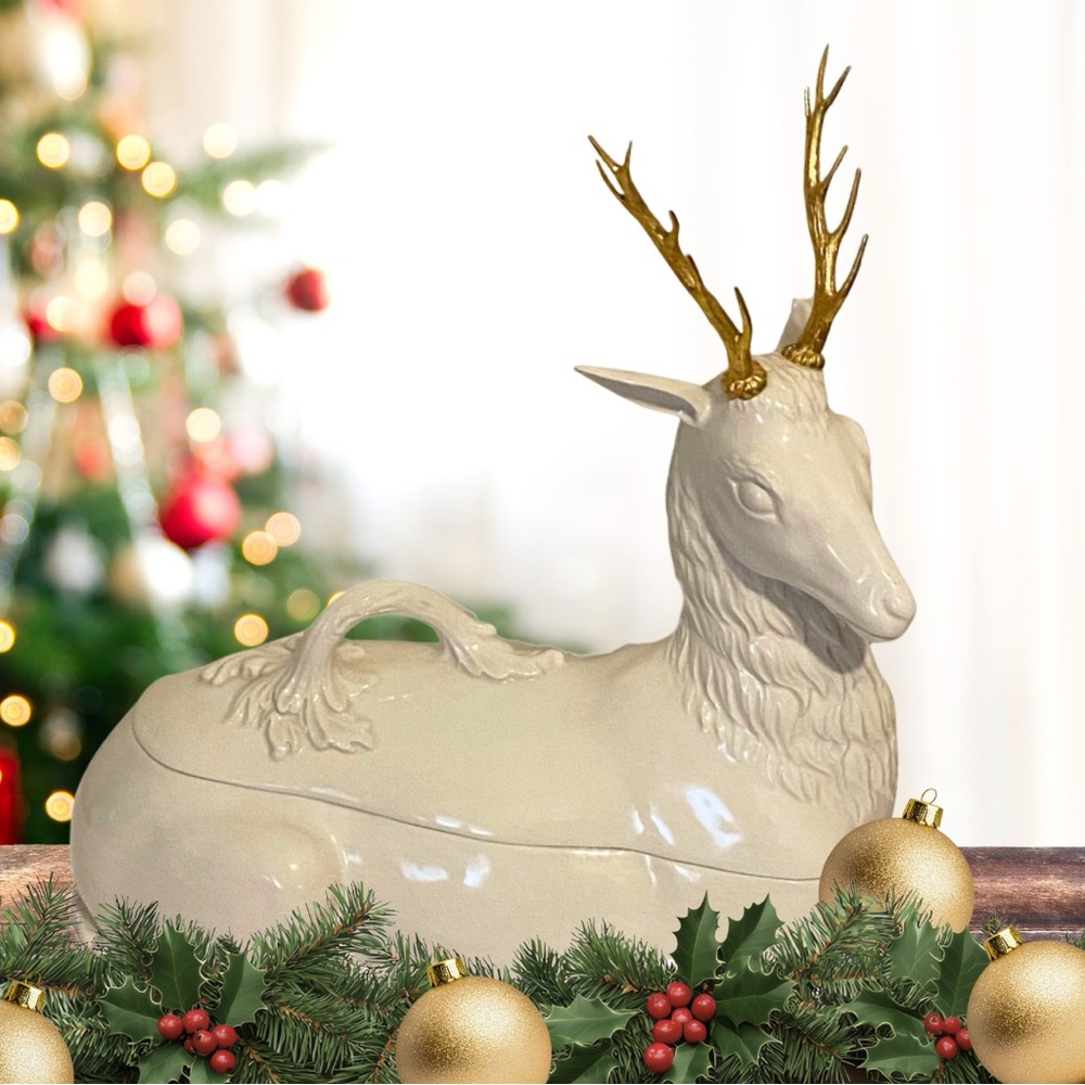 Vinatge Stag or Reindeer tureen by Mottahedeh for your holiday table centerpiece